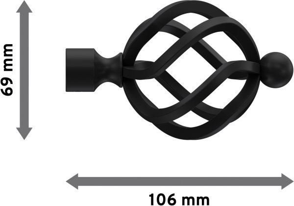 Endstücke Paolo (Schmiedekugel) Schwarz für Gardinenstangen 16 mm Ø (2 Stück)