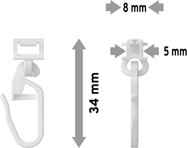 Klick-Gleiter Klicki mit Faltenhaken Kunststoff für Gardinenschienen SLIMLINE (100 Stück)