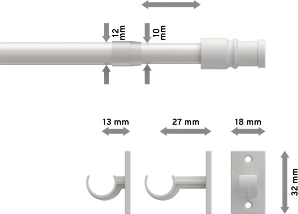 Caféhausstange Metall / Kunststoff 12/10 mm Ø Sora Weiß ausziehbar