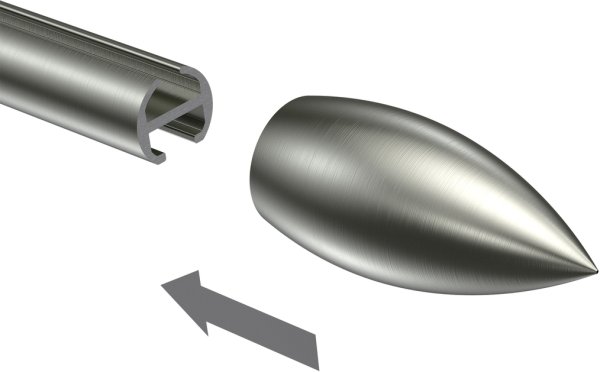Endstücke Poveda (Flamme) Edelstahl-Optik für Gardinenstangen 16 mm Ø (2 Stück)