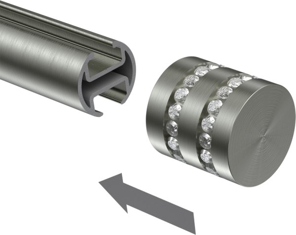 Endstücke Estana (Kappe Glitzer) Edelstahl-Optik für Gardinenstangen 20 mm Ø (2 Stück)