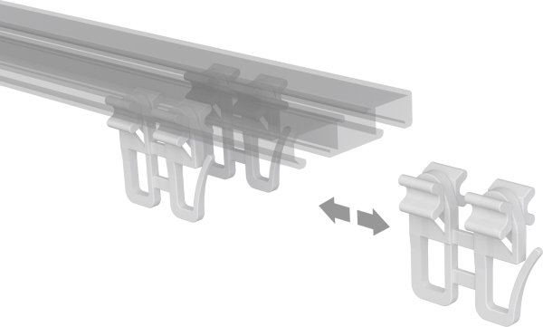 Schleuderwagen mit Faltengleiter u. Faltenhaken Kunststoff für Gardinenschienen / Innenlaufstangen (4 Stück)