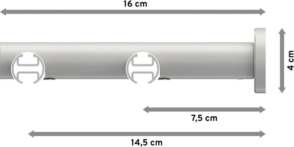 Innenlauf Gardinenstange Aluminium / Metall 20 mm Ø 2-läufig PLATON - Sitra Silbergrau / Weiß
