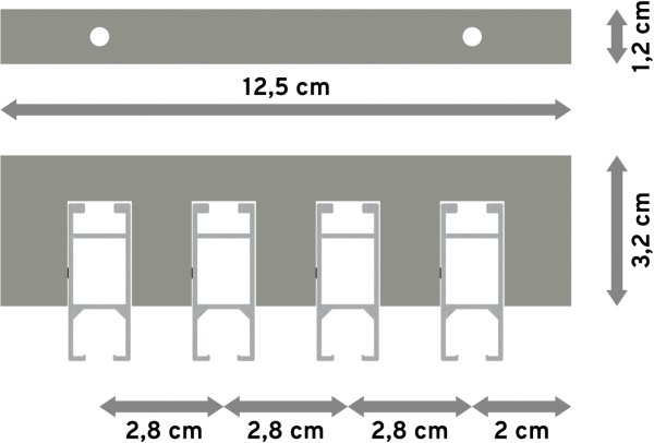 Innenlauf Gardinenstange Deckenmontage Edelstahl-Optik eckig 14x35 mm 4-läufig SMARTLINE - Paxo