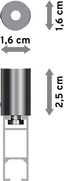 Innenlauf Gardinenstange Deckenmontage Aluminium / Metall eckig 14x35 mm SONIUS - Paxo Edelstahl-Optik / Chrom