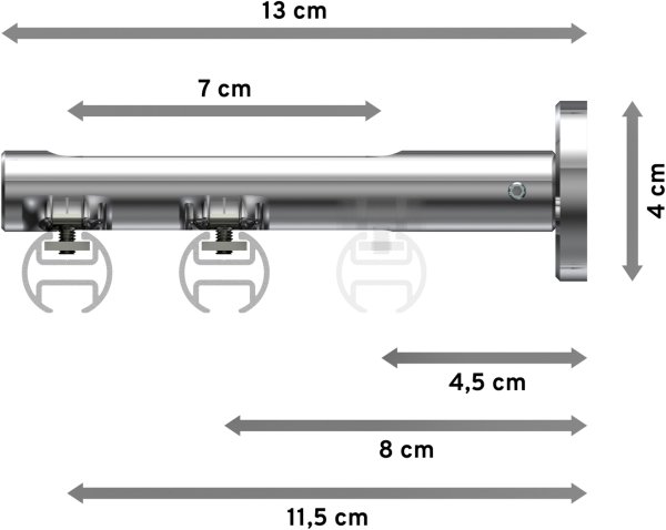 Innenlauf Gardinenstange Aluminium / Metall 20 mm Ø 2-läufig SITENO - Sitra Silbergrau / Chrom