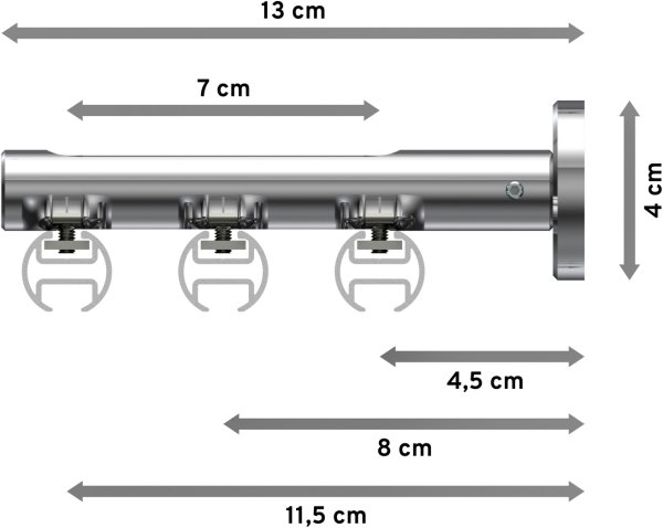 Innenlauf Gardinenstange Aluminium / Metall 20 mm Ø 3-läufig SITENO - Savio Silbergrau / Chrom