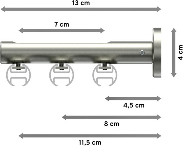 Innenlauf Gardinenstange Messing-Optik / Edelstahl-Optik 20 mm Ø 3-läufig SITENO - Verano
