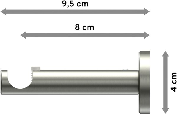 Träger Medium Edelstahl-Optik 1-läufig 8 cm für Gardinenstangen 16 mm Ø