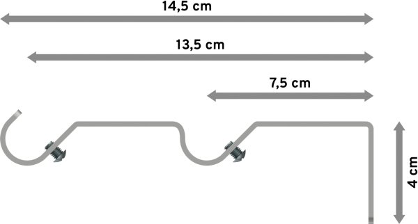 Träger Hera Silbergrau 2-läufig 7,5 und 13,5 cm für Gardinenstangen 16 mm Ø