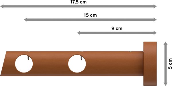Träger Talena Kirschbaum lackiert 2-läufig 9 und 15 cm für Gardinenstangen 20 mm Ø