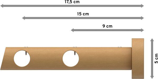 Träger Talena Buche lackiert 2-läufig 9 und 15 cm für Gardinenstangen 20 mm Ø