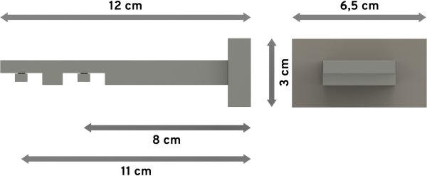 Träger Quadline Satin-Silber 2-läufig 8 und 11 cm für Innenlaufstangen 20x20 mm