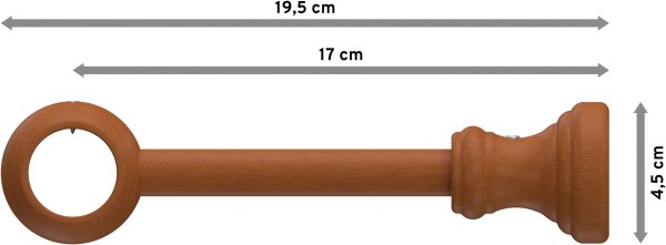 Träger Classic Kirschbaum lackiert 1-läufig 17 cm für Gardinenstangen 28 mm Ø