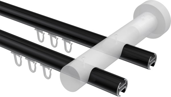 Innenlauf Gardinenstange Aluminium / Holz 20 mm Ø 2-läufig TALENT - Etta Schwarz / Kirschbaum lackiert