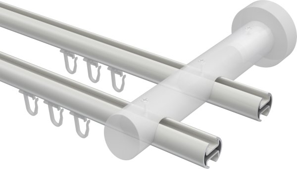 Innenlauf Gardinenstange Aluminium / Holz 20 mm Ø 2-läufig TALENT - Feta Weiß / Buche lackiert