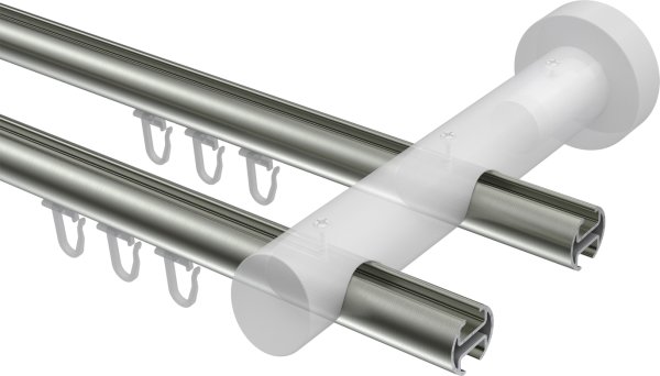 Innenlauf Gardinenstange Aluminium / Holz 20 mm Ø 2-läufig TALENT - Feta Edelstahl-Optik / Kirschbaum lackiert