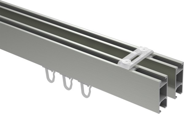 Innenlauf Gardinenstange Deckenmontage Edelstahl-Optik eckig 14x35 mm 2-läufig SMARTLINE (Universal) - Paxo