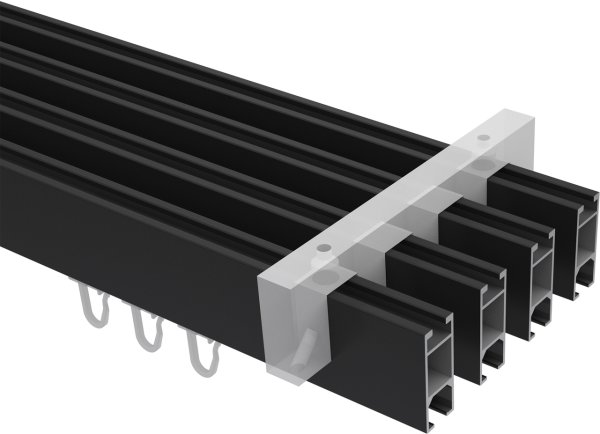 Innenlauf Gardinenstange Deckenmontage Aluminium / Metall eckig 14x35 mm 4-läufig SMARTLINE - Paxo Schwarz / Edelstahl-Optik