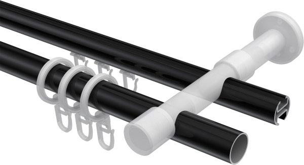 Rundrohr-Innenlauf Gardinenstange Aluminium / Metall 20 mm Ø 2-läufig PRESTIGE - Santo Schwarz