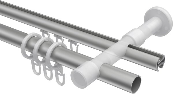Rundrohr-Innenlauf Gardinenstange Aluminium / Metall 20 mm Ø 2-läufig PRESTIGE - Sitra Silbergrau / Chrom