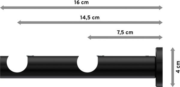 Träger Platon Schwarz 2-läufig 7,5 und 14,5 cm für Gardinenstangen 20 mm Ø