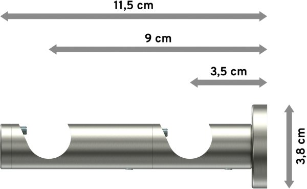Träger Perfecta Edelstahl 2-läufig 3,5 und 9,5 cm für Gardinenstangen 20 mm Ø