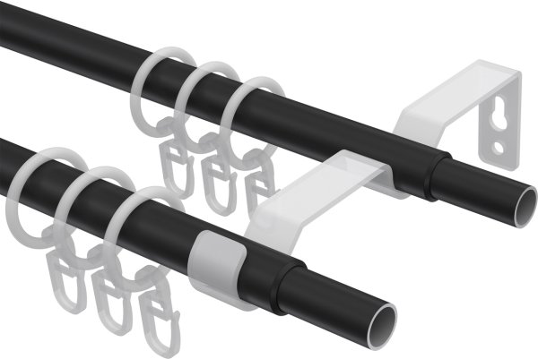 Ausziehbare Gardinenstange Metall / Kunststoff 16/13 mm Ø HERA - Livo Silbergrau / Schwarz