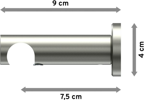 Träger Platon Edelstahl-Optik 1-läufig 7,5 cm für Gardinenstangen 20 mm Ø
