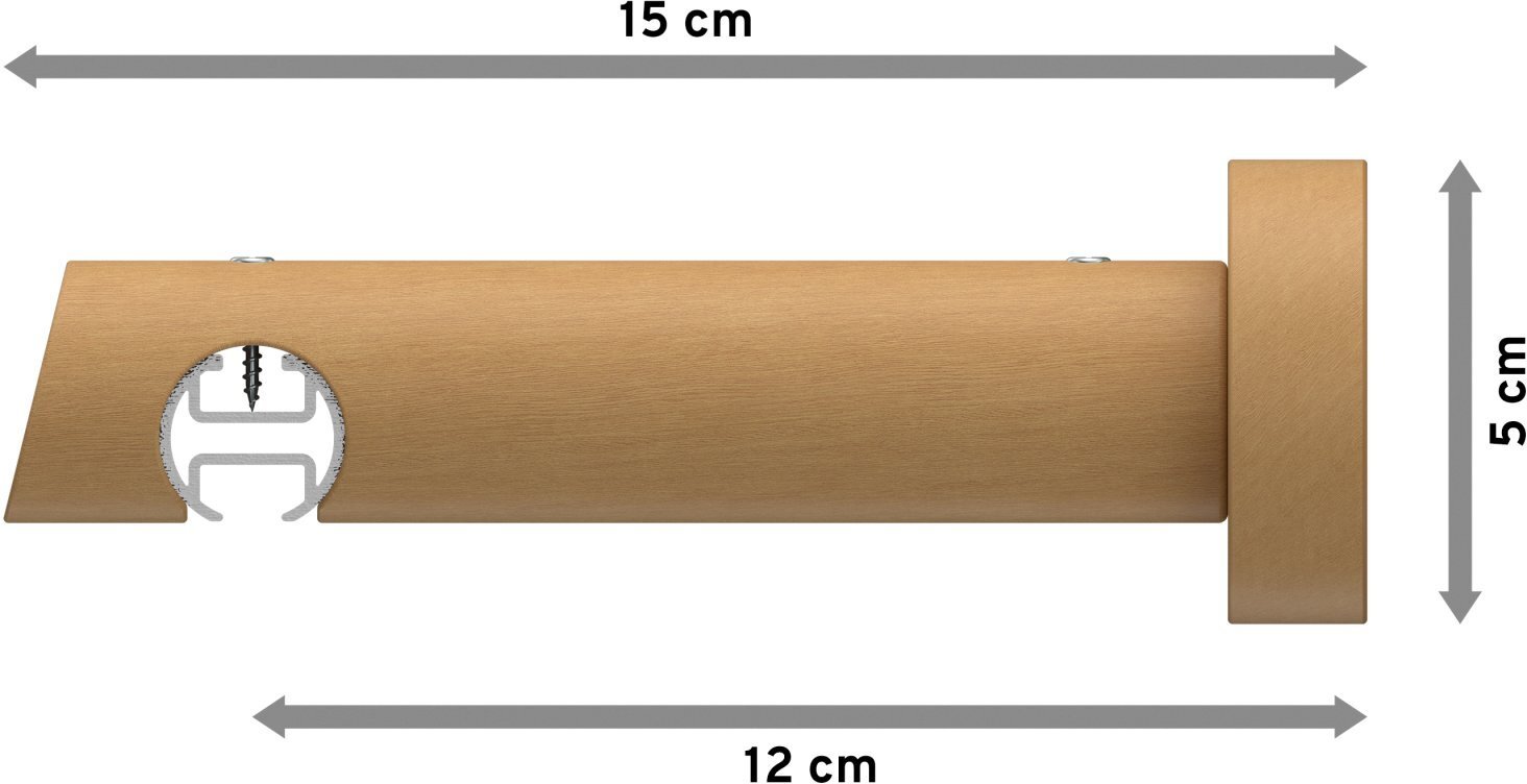 Innenlauf Gardinenstange Aluminium / Holz 20 mm Ø TALENT - Etta Silbergrau  / Buche lackiert 100 cm