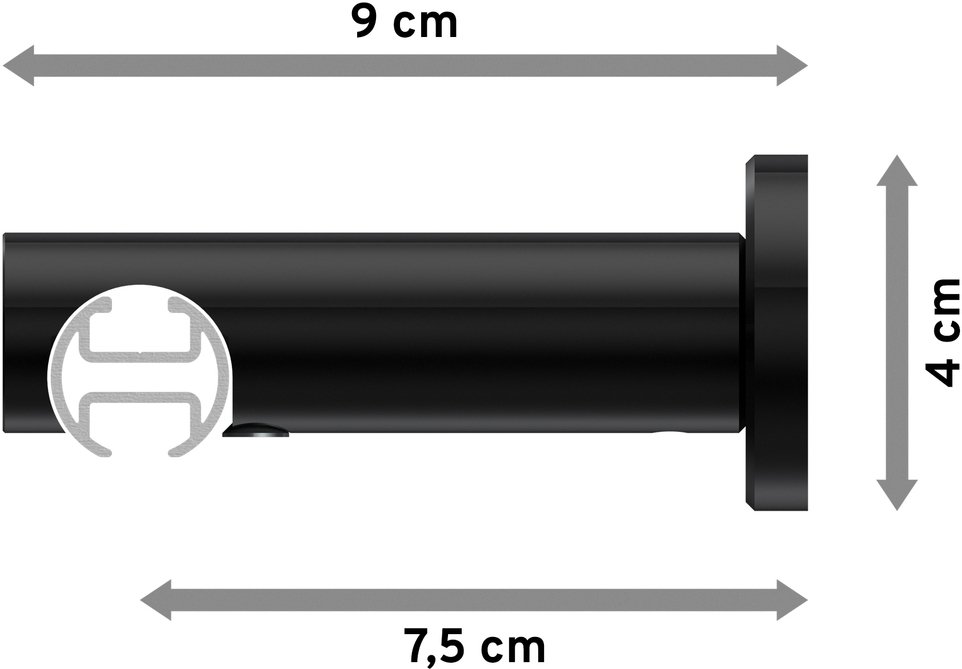 Innenlauf Gardinenstange Aluminium / Metall 20 mm Ø PLATON - Santo Schwarz  100 cm