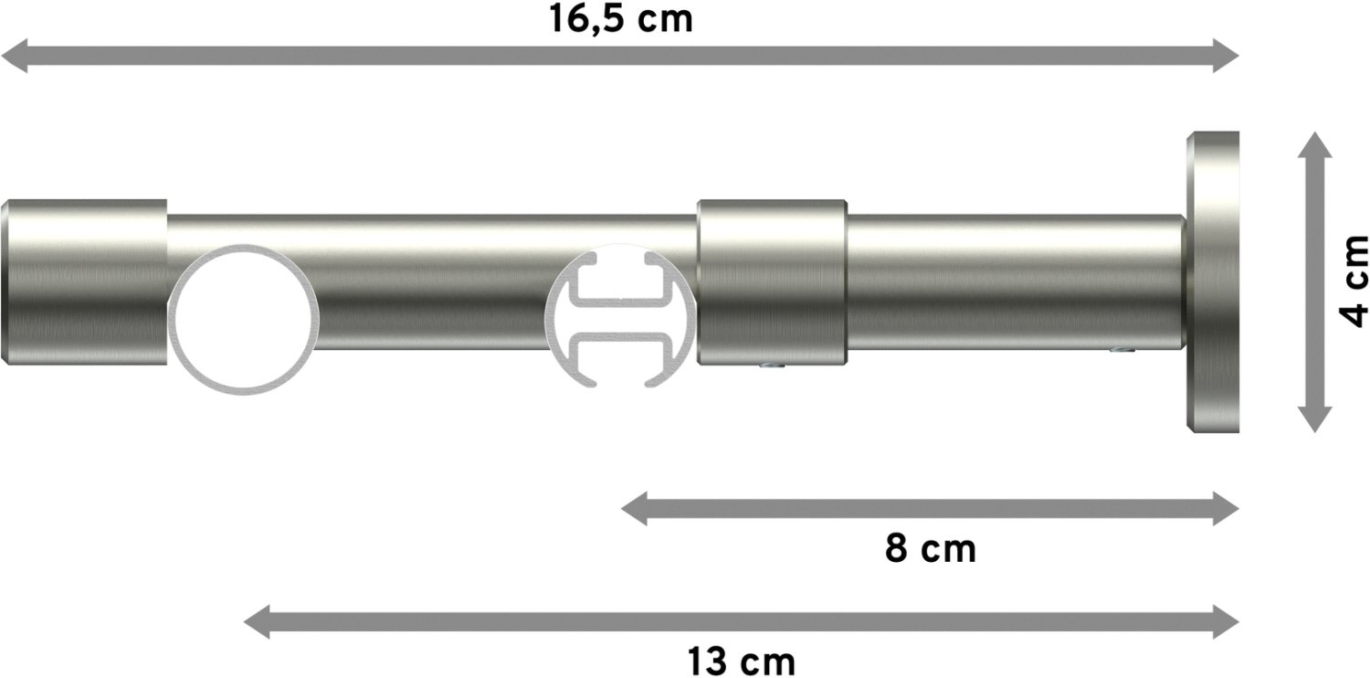 Rundrohr-Innenlauf Gardinenstange Edelstahl-Optik 20 mm Ø 2-läufig PRESTIGE  - Samanto 100 cm