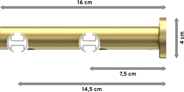 Innenlauf Gardinenstange Edelstahl-Optik / Messing-Optik 20 mm Ø 2-läufig PLATON - Sitra