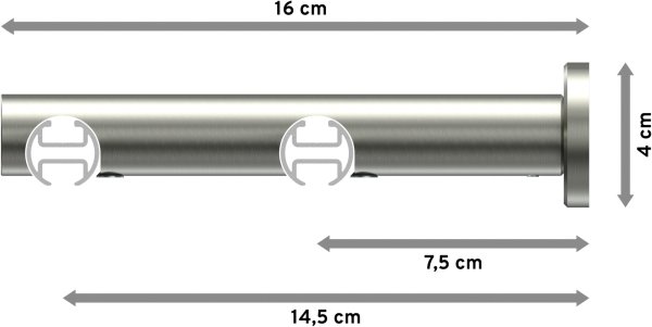 Innenlauf Gardinenstange Edelstahl-Optik 20 mm Ø 2-läufig PLATON - Estana