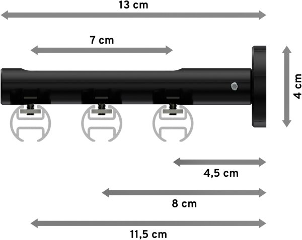 Innenlauf Gardinenstange Aluminium / Metall 20 mm Ø 3-läufig SITENO - Estana Silbergrau / Schwarz