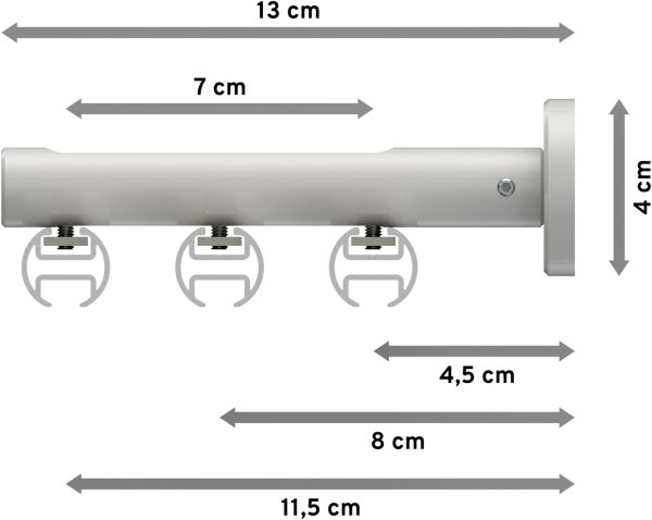 Innenlauf Gardinenstange Aluminium / Metall 20 mm Ø 3-läufig SITENO - Santo Silbergrau / Weiß