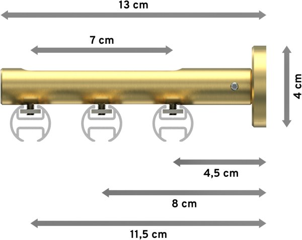 Innenlauf Gardinenstange Aluminium / Metall 20 mm Ø 3-läufig SITENO - Luino Silbergrau / Messing-Optik
