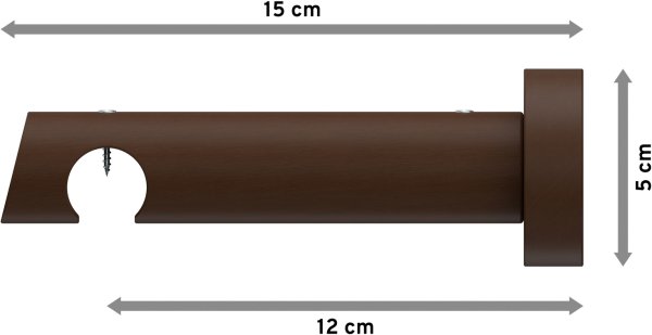 Träger Talent Nussbaum lackiert 1-läufig 12 cm für Innenlaufstangen 20 mm Ø