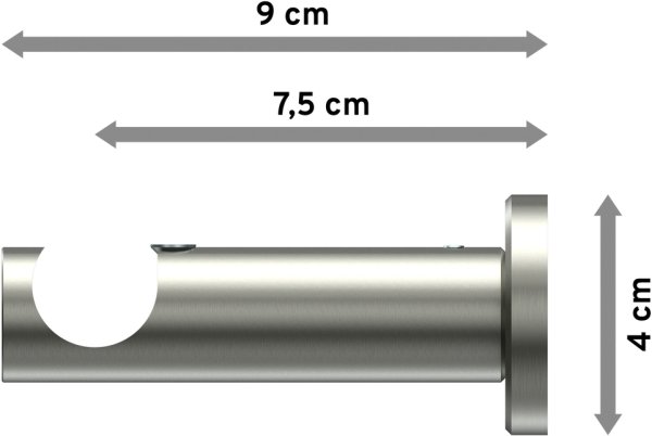 Träger Platon Edelstahl-Optik 1-läufig 7,5 cm für Gardinenstangen 20 mm Ø