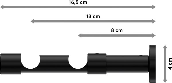 Träger Prestige Schwarz 2-läufig 8 und 13 cm für Gardinenstangen 20 mm Ø