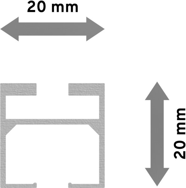 Innenlaufprofil in Satin-Silber für Innenlaufstangen 20x20 mm