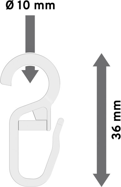 Faltenhaken / Überklipshaken mit Faltenlegehaken, Kunststoff Glasklar mit Öse 10 mm Ø für Gardinenstangen-Ringe (10 Stück)