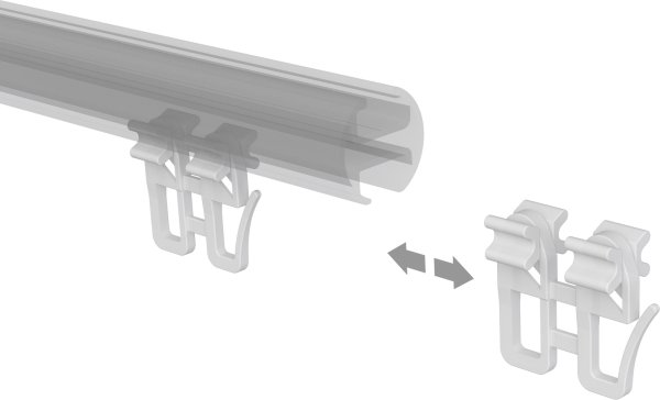 Schleuderwagen mit Faltengleiter u. Faltenhaken Kunststoff für Gardinenschienen / Innenlaufstangen (4 Stück)