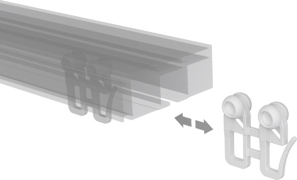 Schleuderwagen mit Innenlaufrollen u. Faltenhaken Kunststoff für Gardinenschienen CONCEPT (4 Stück)