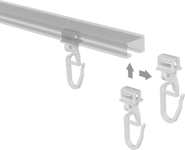 Klick-Gleiter Klicki mit Faltenhaken Kunststoff für Gardinenschienen SLIMLINE (100 Stück)