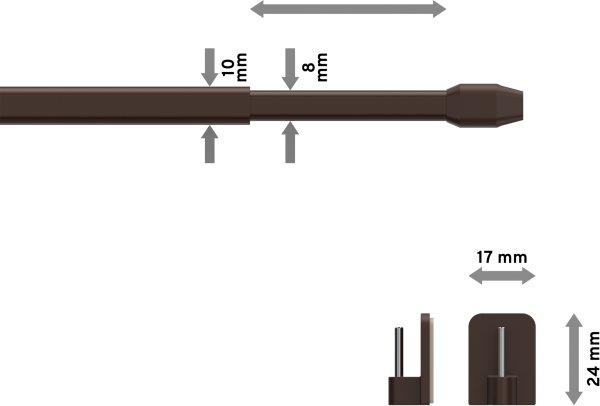 Vitragestangen mit Klebehaken Metall / Kunststoff Geno Braun (2 Stück) ausziehbar