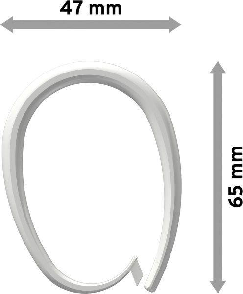 Duschvorhangringe (Duschringe) Weiß Typ Oval, verschließbar für Duschvorhangstangen