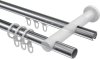 Rundrohr-Innenlauf Gardinenstange Aluminium / Metall 20 mm Ø 2-läufig PLATON - Santo Chrom / Weiß 100 cm