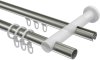 Rundrohr-Innenlauf Gardinenstange Aluminium / Metall 20 mm Ø 2-läufig PLATON - Sitra Edelstahl-Optik / Weiß 100 cm