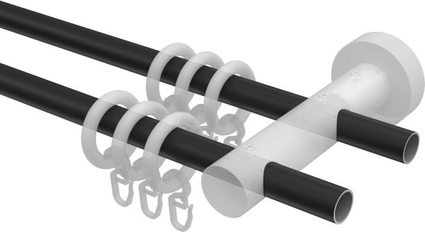 Gardinenstange Metall / Holz 16 mm Ø 2-läufig ADRIAN - Pin Schwarz / Buche lackiert